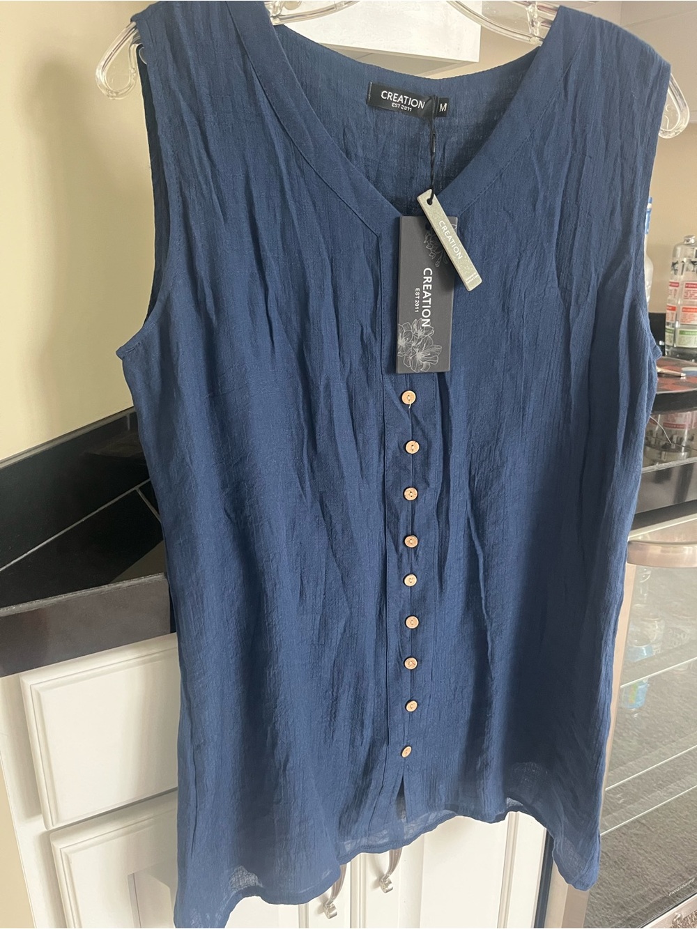Navy Sleeveless Button-Front Women's Tunic Top Brand New Size Medium